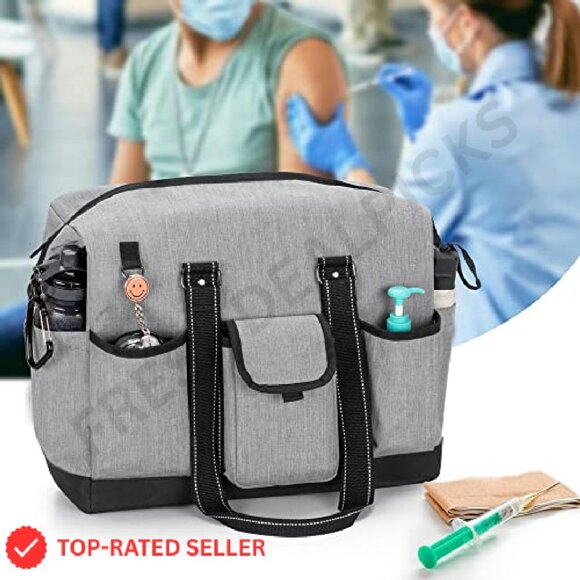 Nurse Tote Bag with Laptop Sleeve Professional Work Organizer Durable Nylon - Picture 4 of 8
